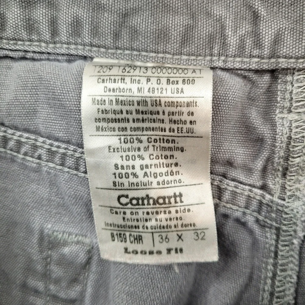 Carhartt B159 CHR Canvas Carpenter Pants Mens 36x32‎ Grey Loose Fit Workwear